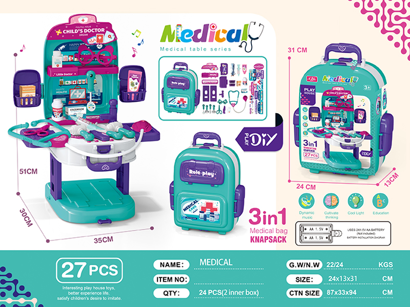 27PCS DIY 3 In 1 Backpack Medical Table With Light And Music