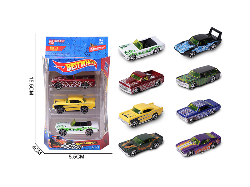1:64 Slide Alloy Car(Muscle Car)3PCS