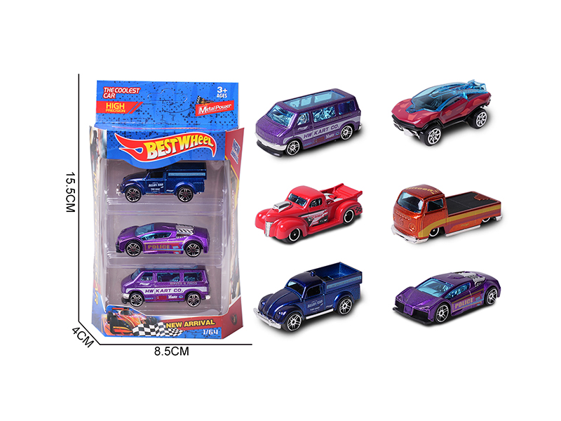 1:64 Slide Alloy Car(Truck/Coach/Sports Car)3PCS