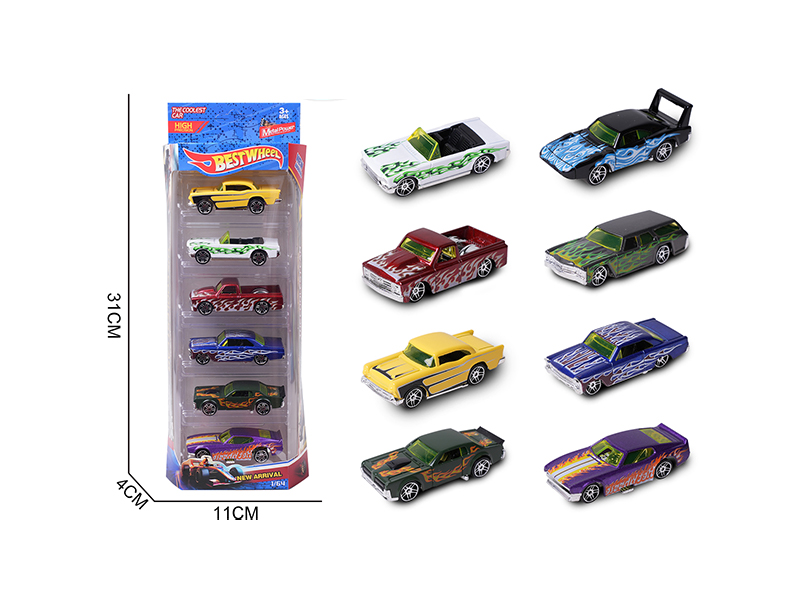 1:64 Slide Alloy Car(Muscle Car)6PCS