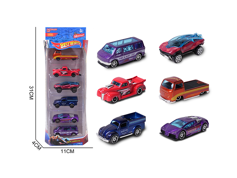 1:64 Slide Alloy Car(Truck/Coach/Sports Car)6PCS