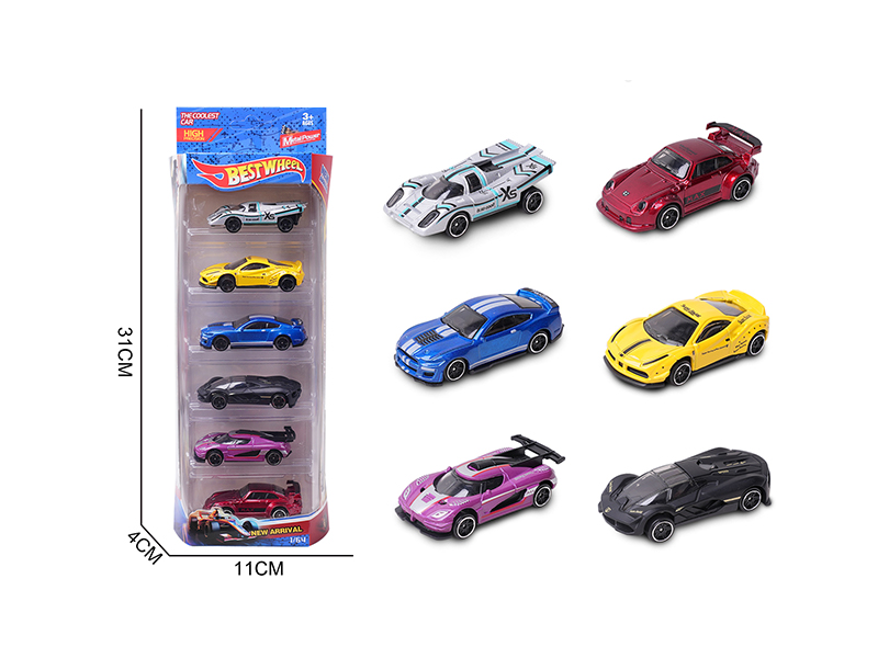 1:64 Slide Alloy Car(Racing Car/Sports Car)6PCS
