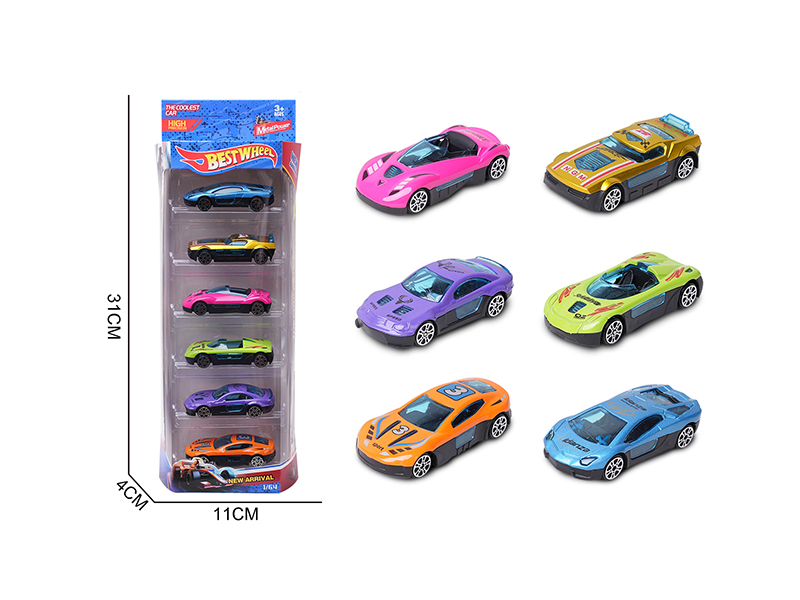 1:64 Slide Alloy Car(Racing Car/Sports Car)6PCS