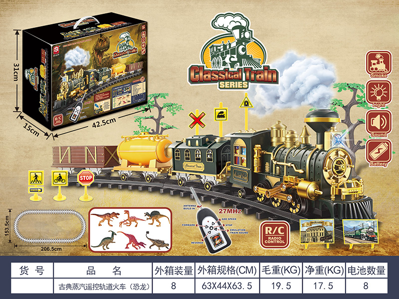 Remote Control Programming Steam Rail Train With Dinosaurs, Accessories(Lights & Music, Smoke)