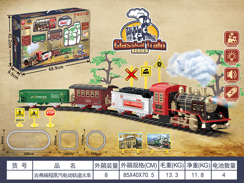 B/O Classical Steam Rail Train With Accessories(Lights & Music, Smoke)