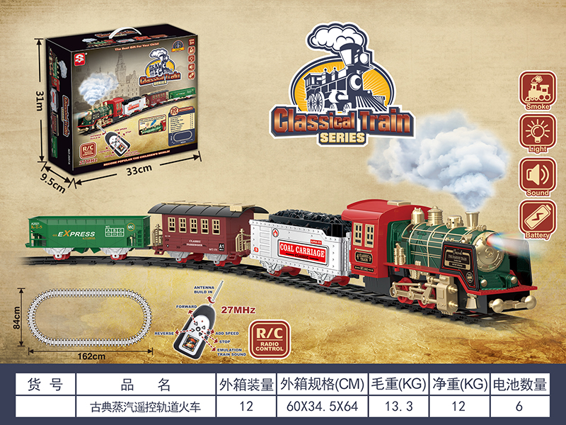 Remote Control Classical Steam Rail Train(Lights & Music, Smoke)