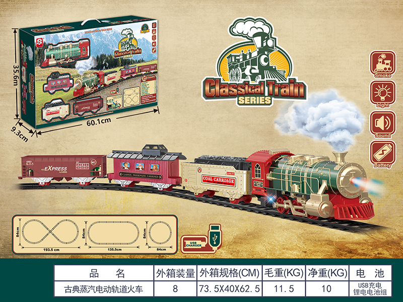 B/O Classical Steam Rail Train(Lights & Music, Smoke)With Lithium Battery