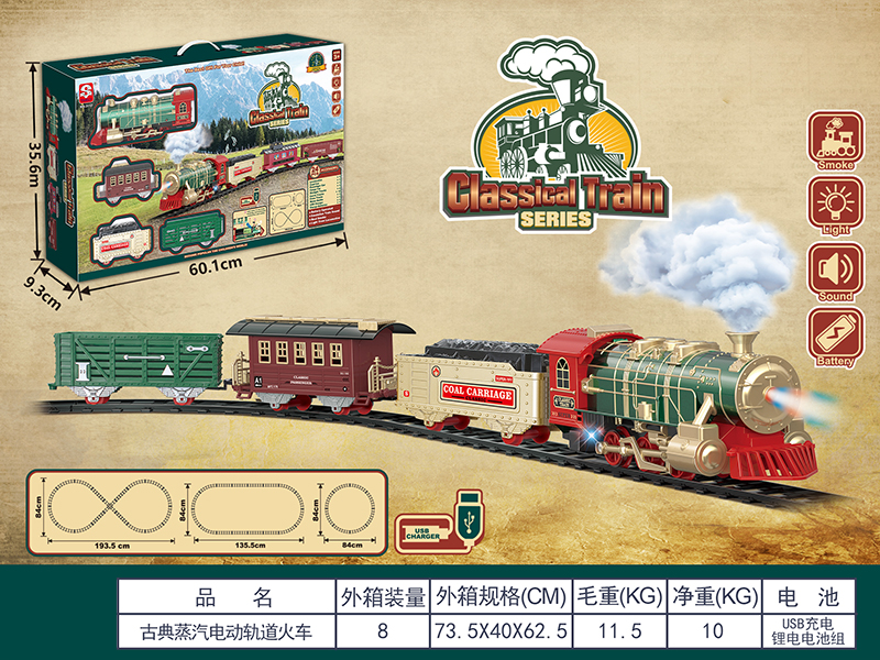 B/O Classical Steam Rail Train(Lights & Music, Smoke)With Lithium Battery