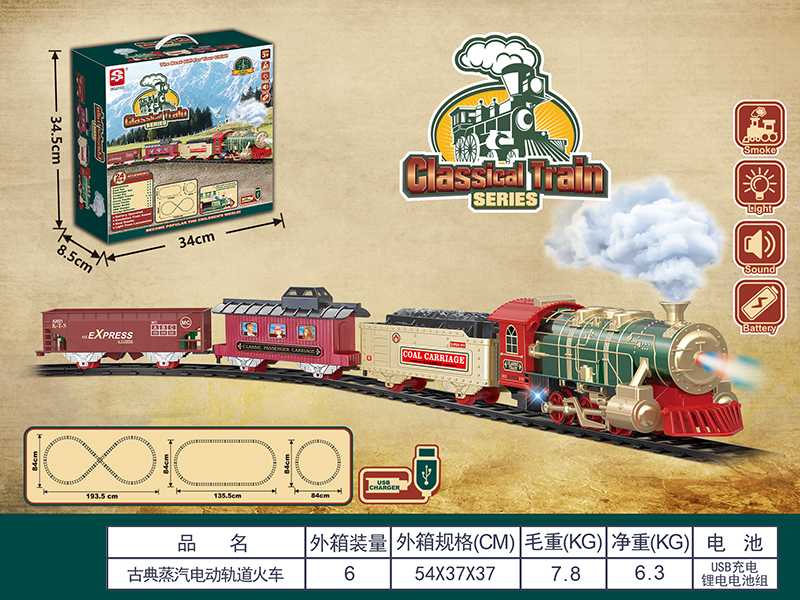 B/O Classical Steam Rail Train(Lights & Music, Smoke)With Lithium Battery
