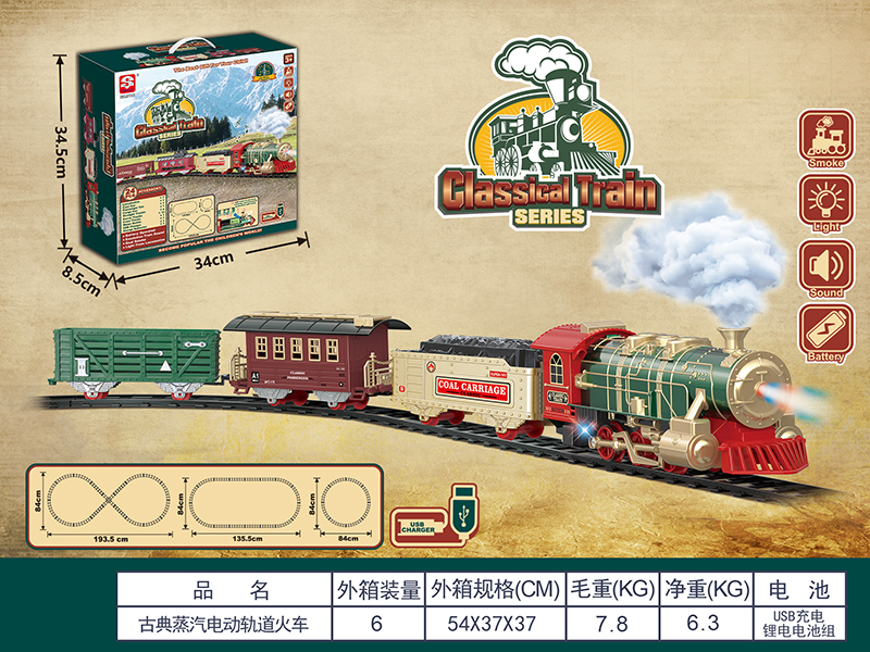 B/O Classical Steam Rail Train(Lights & Music, Smoke)With Lithium Battery