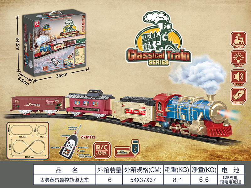 Remote Control Classical Steam Rail Train With Lithium Battery(Lights & Music, Smoke)