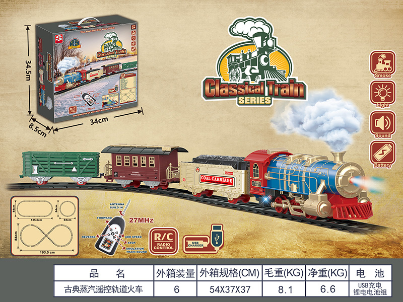 Remote Control Classical Steam Rail Train With Lithium Battery(Lights & Music, Smoke)