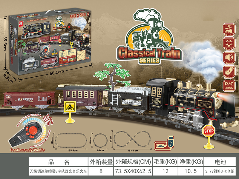 R/C Continuously Viable Rail Train(Lights & Music, Single Spray)