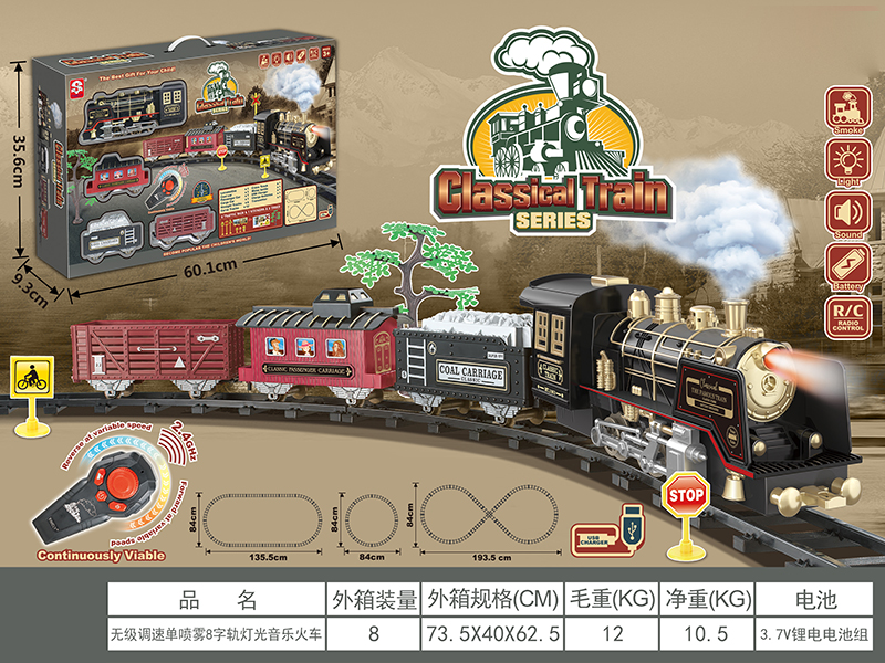 R/C Continuously Viable Rail Train(Lights & Music, Single Spray)