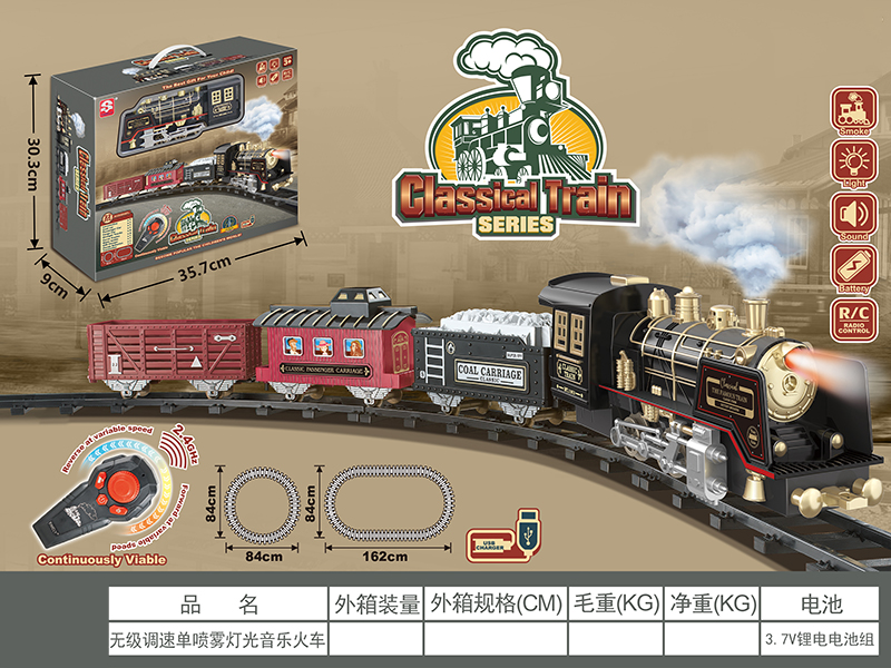 R/C Continuously Viable Rail Train(Lights & Music, Single Spray)