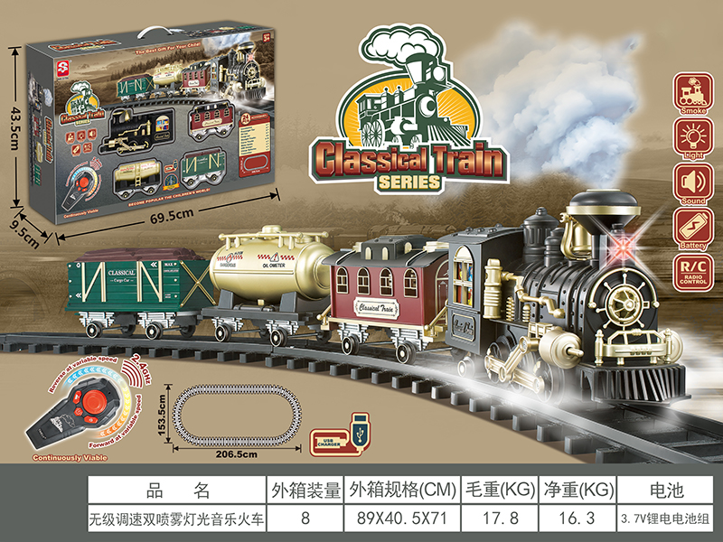 R/C Continuously Viable Rail Train(Lights & Music, Double Spray)