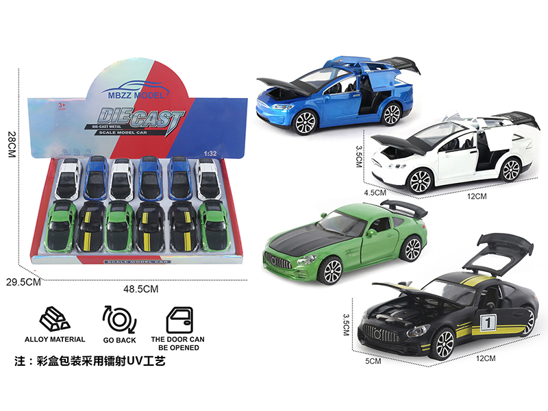 1:32 Mercedes GT/ Tesla Alloy Car 12pcs
