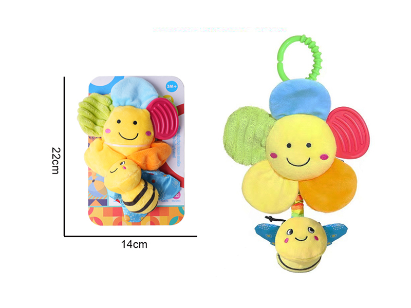 Baby Cartoon Animal Pull Line Vibrating Bedside Bell Plush Toy - Sunflower + Bee