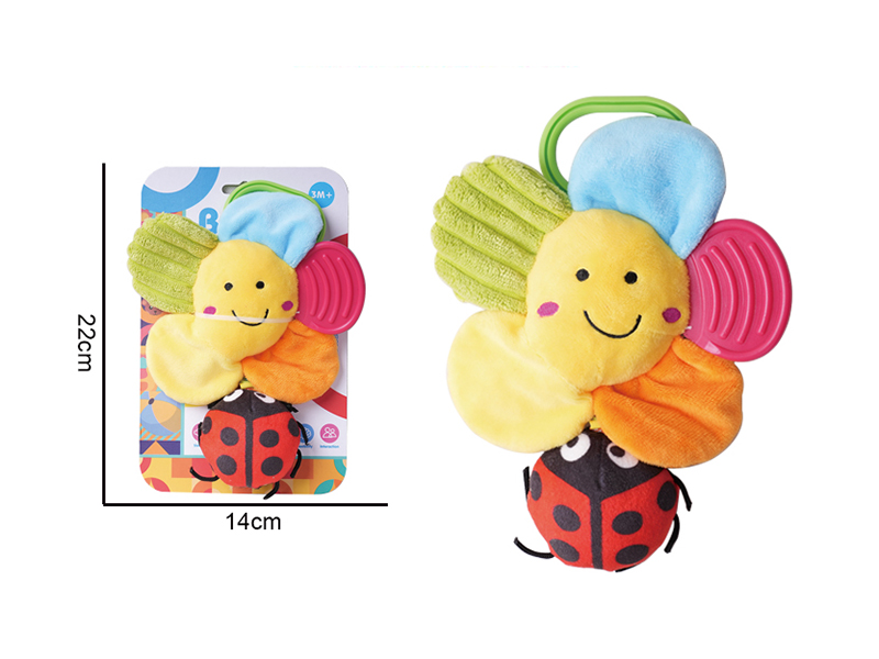 Baby Cartoon Animal Pull Line Vibrating Bedside Bell Plush Toy - Sunflower + Beetle