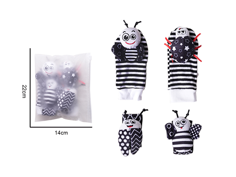 Baby Cartoon Bee Butterfly Rattle Socks/Wrist Strap Set 4pcs