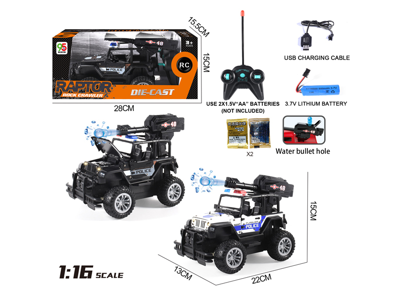 1:16 5CH R/C Alloy Wrangler Police Car With Bullets