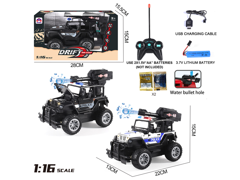 1:16 5CH R/C Alloy Wrangler Police Car With Bullets