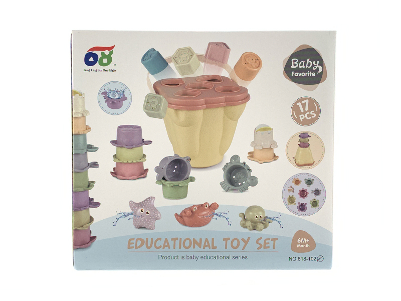 Bucket Baby Ocean Bath Toys Set(Wheat Straw Material)