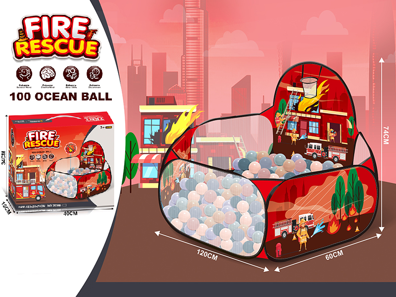 Fire Rescue Theme Ball Pool Tent With 100pcs Ocean Balls