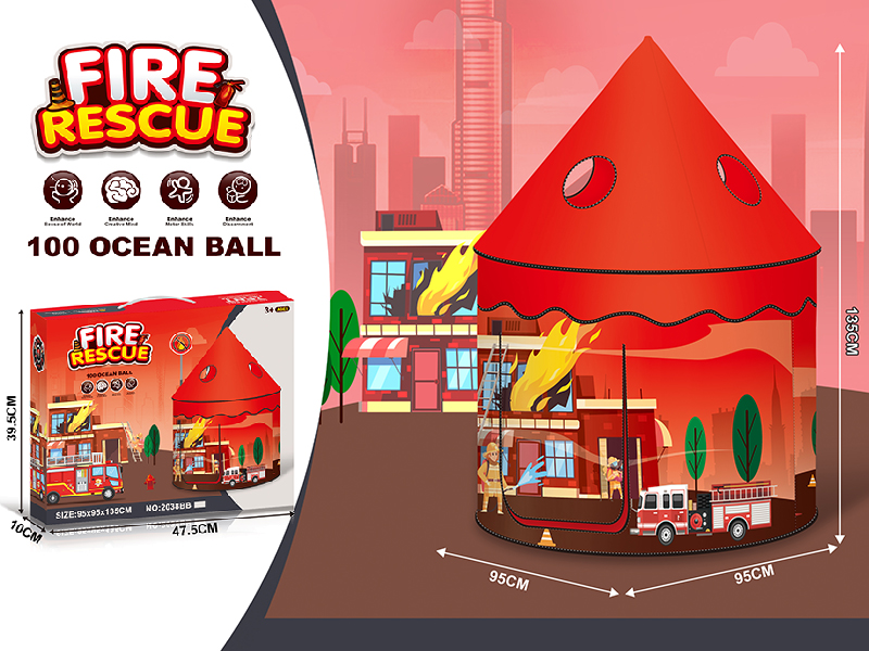 Fire Rescue Theme Yurt Tent With 100pcs Ocean Balls
