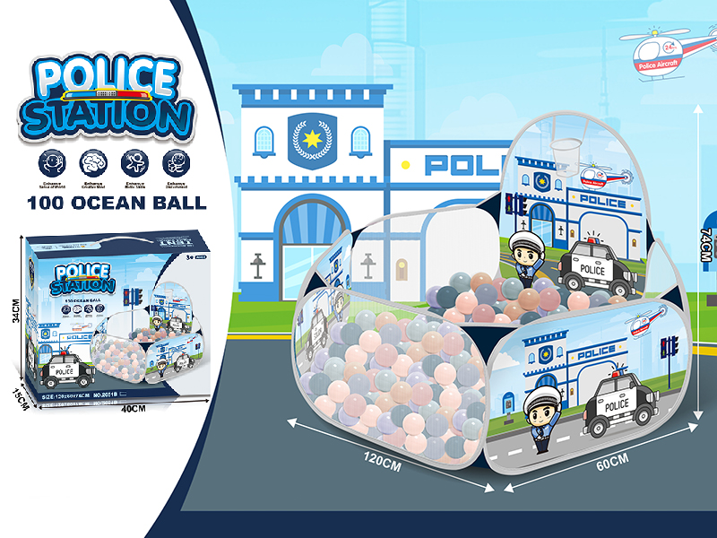Police Station Theme Ball Pool Tent With 100pcs Ocean Balls