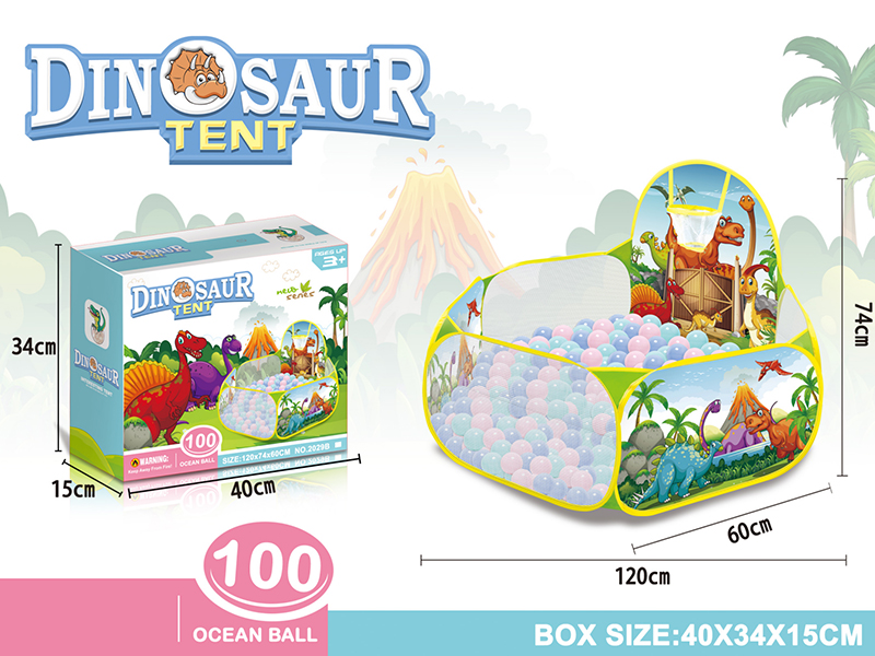 Cartoon Dinosaur Ball Pool Tent With 100pcs Ocean Balls