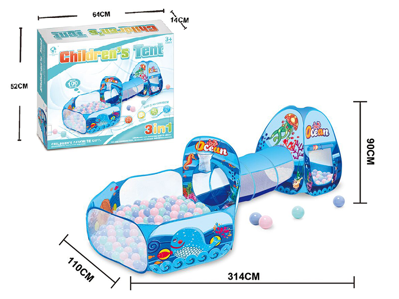 Children's Tent Three-Piece Set With 100PCS Ocean Balls