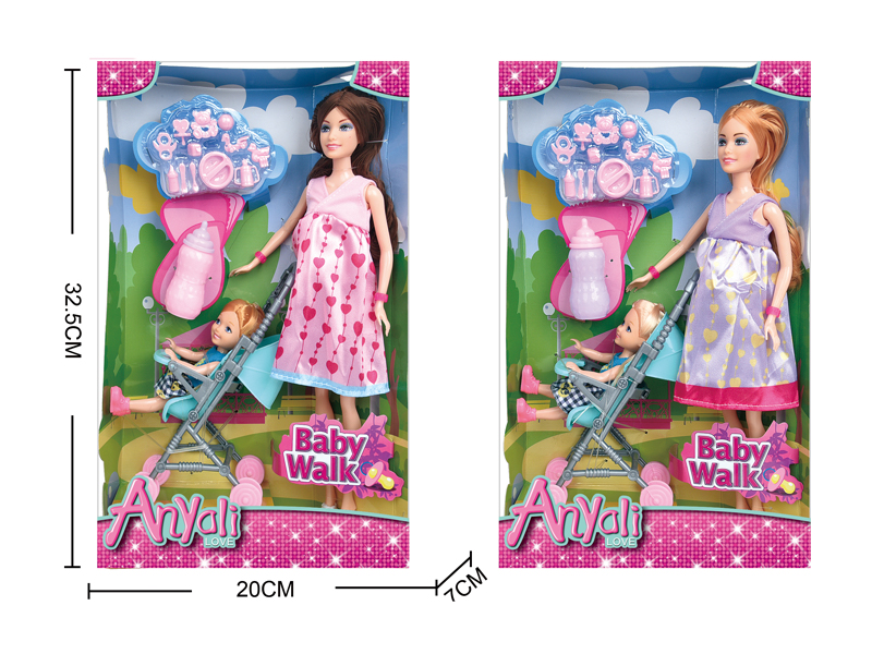 Fashion Doll Dog Walking Baby Set