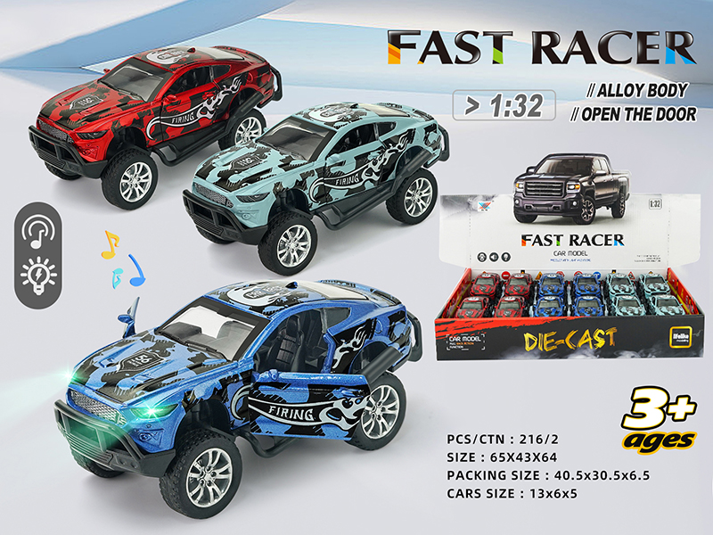 1:32 Pull Back Alloy Off-Road Vehicle With Lights And Music(12PCS)(Can Open The Doors)