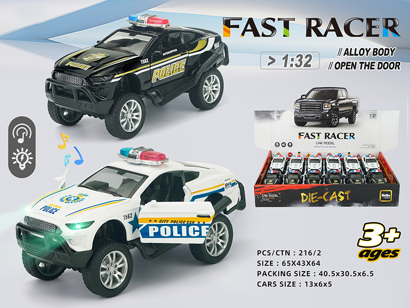 1:32 Pull Back Alloy Off-Road Police Car With Lights And Music(12PCS)(Can Open The Doors)