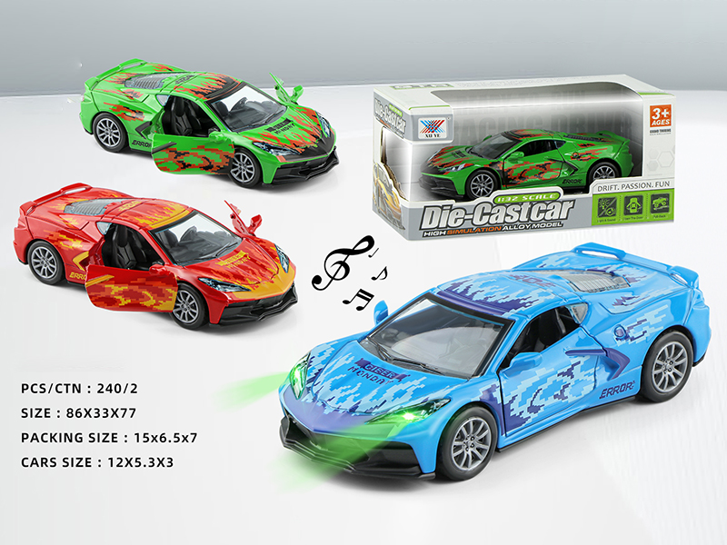 1:32 Corvette Pull Back Alloy Car With Lights And Music 1pcs