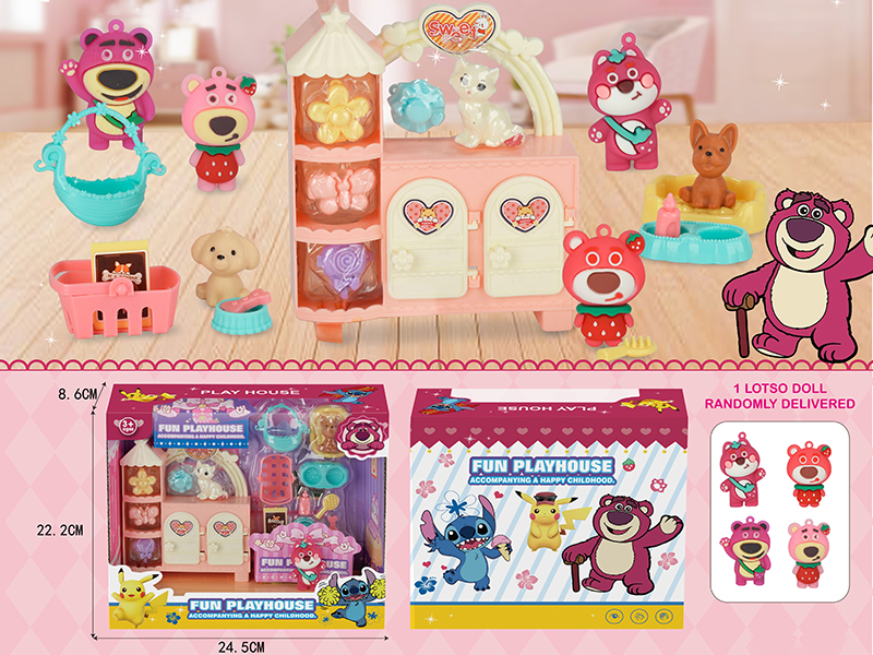 Strawberry Bear Fun Play House Scene Toy