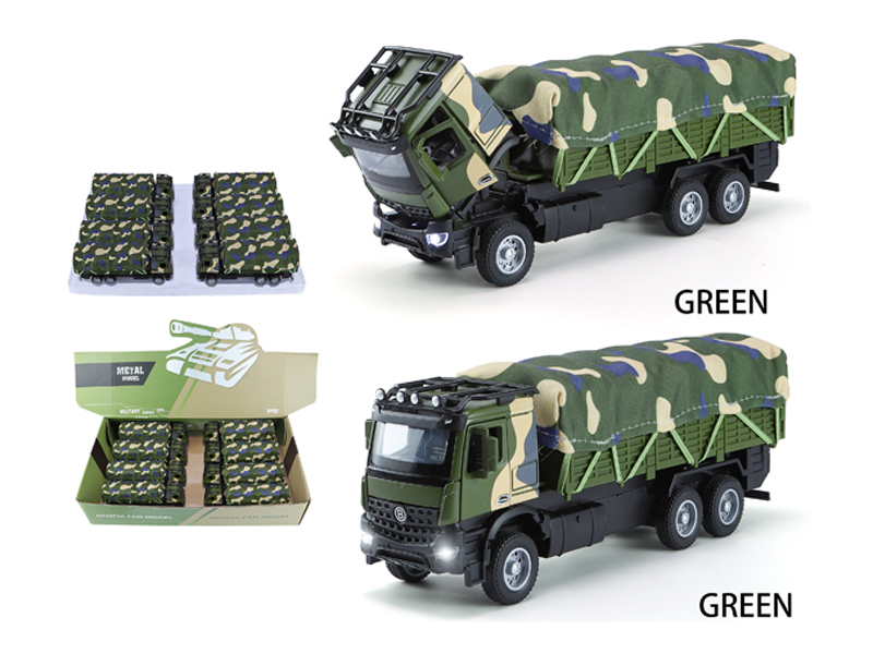 1:35 Alloy Pull Back Military Transport Trucks With Sound And Light(8PCS)