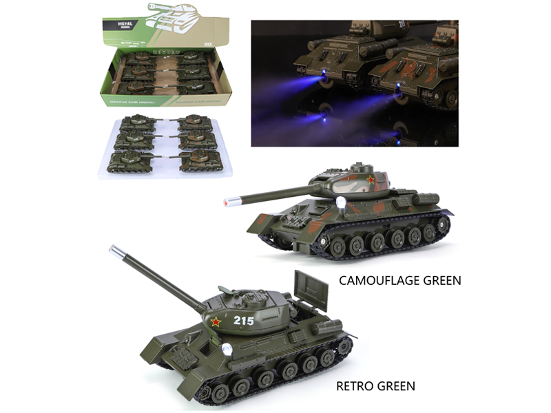Alloy Pull Back T34 Tank (Spray Version) With Sound And Light(6PCS)