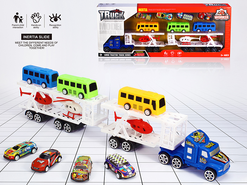 Friction Transport Truck With 3 Buses, 3 Planes, 3 Metal Cars