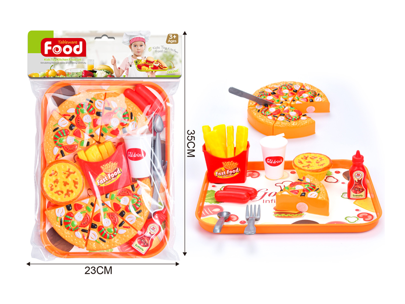 Cutting Pizza, French Fries, Food Plate