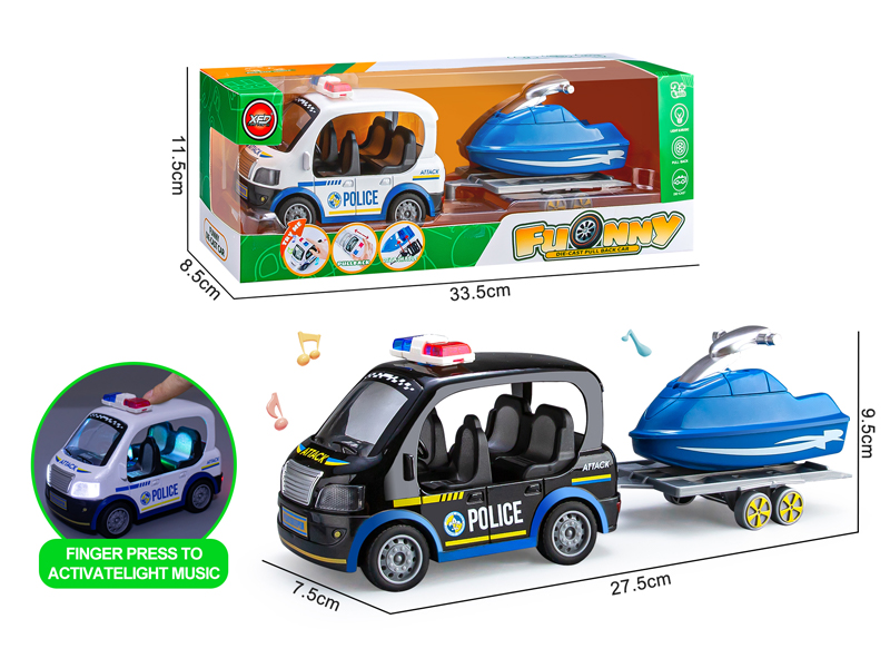 Alloy Q Version Police Car+Motorboat
