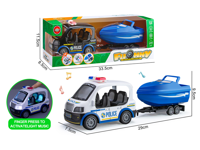 Alloy Q Version Police Car+Speedboat
