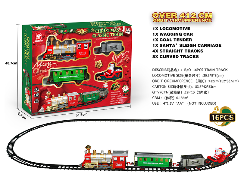 B/O Christmas Rail Train With Light And Sound