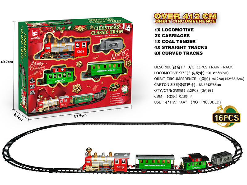 B/O Christmas Rail Train With Light And Sound