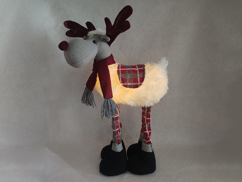 Red Gray Plaid Deer With Lights 41*25cm
