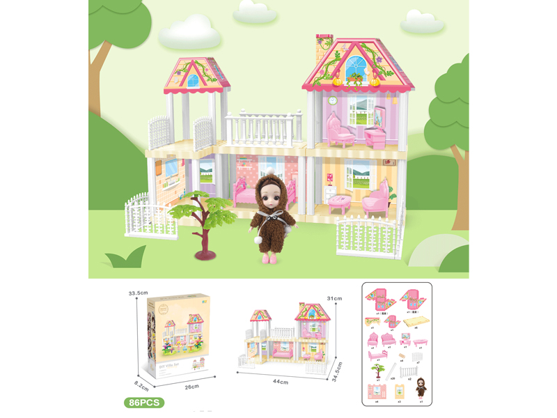 DIY Villa Toy With 6-Inch Doll(86PCS)