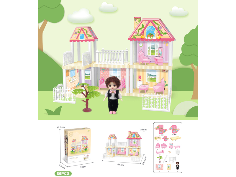 DIY Villa Toy With 6-Inch Doll(86PCS)