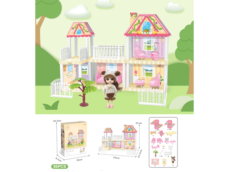 DIY Villa Toy With 6-Inch Doll(86PCS)