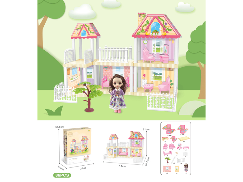 DIY Villa Toy With 6-Inch Doll(86PCS)